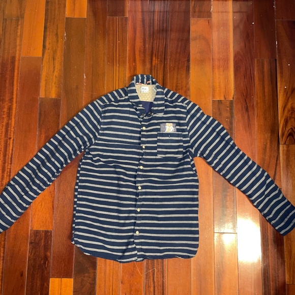 Scotch shrunk striped button down shirt navy blue size 12 - Picture 1 of 4